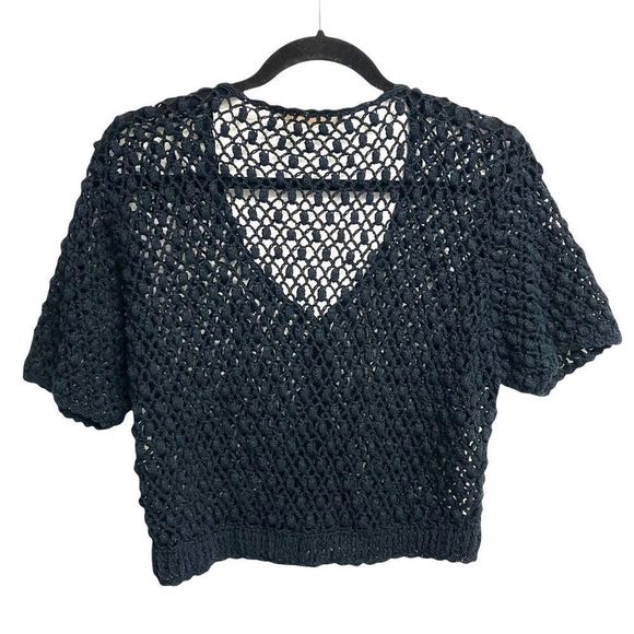 Anthro Kroshetta Papillon Black Crochet Knit Button Front Cardigan Sweater S - Picture 4 of 6